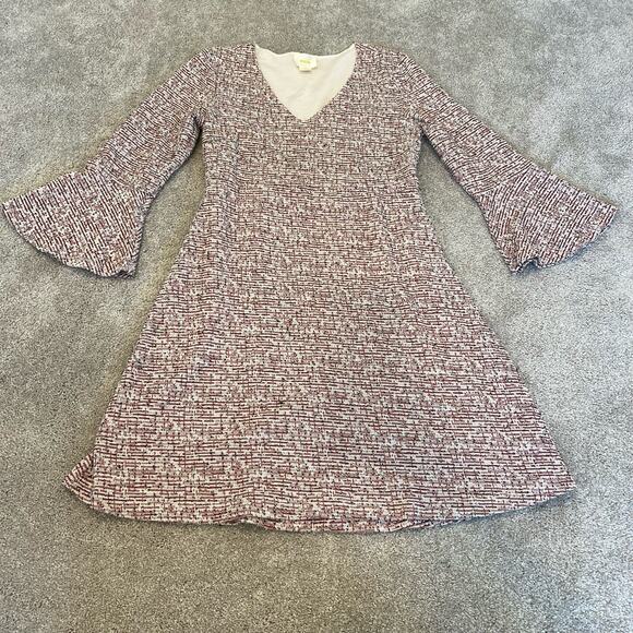 Maeve by Anthropologie Susie Swing Tweed Dress Bell Sleeves White Red Size S - Picture 7 of 10